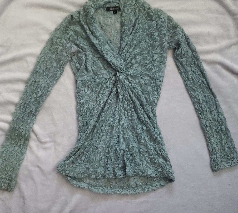 KAREN KANE Green Lace Long Sleeve Top